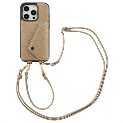Afbeelding van Selencia Hoesje Geschikt voor iPhone 15 Pro Met Pasjeshouder Sera Koordhoesmet pashouder envlop Beige