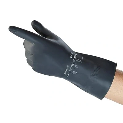 Afbeelding van Ansell AlphaTec 87 118 latex chemische beschermende handschoenen, herbruikbare geschikt voor levensmiddelen, rubberen werkhandschoenen, zwart, maat M (12 paar)