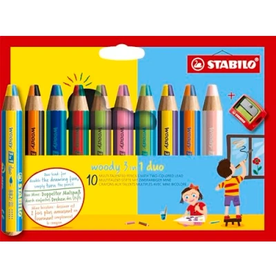 Afbeelding van Stabilo Woody 3in1 Duo Kleurpotlood, Etui Van 10 Stuks, Assorti Kleurpotlood