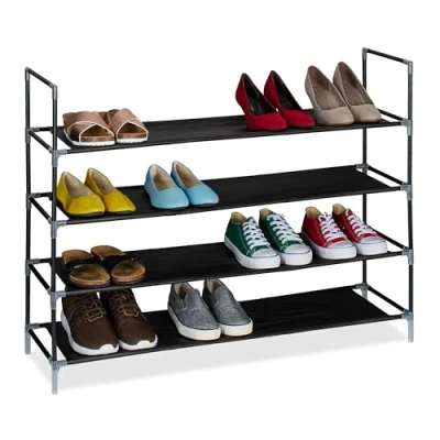 Afbeelding van Relaxdays schoenenrek 1 m breed stalen opbergrek schoenen stoffen etages gang 4
