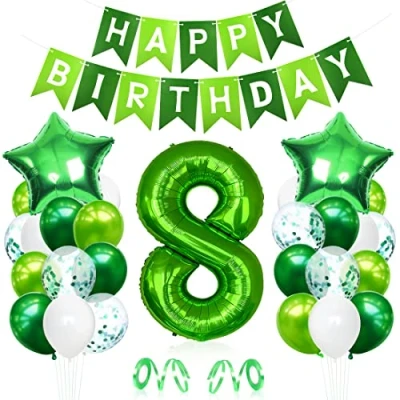 Afbeelding van 8 jaar verjaardagsballon, cijfer 8, groene heliumballonnen, verjaardagsballon voor kinderen, meisjes en jongens