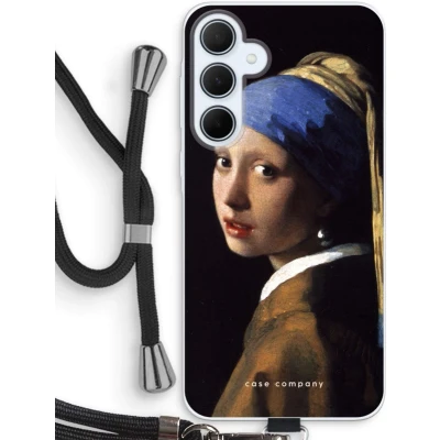 Afbeelding van Case Company® hoesje met Koord geschikt voor Samsung Galaxy A35 The Pearl Earring Telefoonhoesje Zwart Bescherming aan alle Kanten en Over de Schermrand