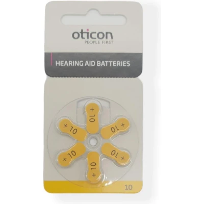 Afbeelding van Oticon hoortoestel batterij type P10 gele sticker 2 kaartjes 12 batterijen