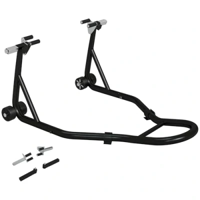Afbeelding van HOMCOM motorfiets werkplaatsstandaard voor met U en L zwenkarm, universele hefbeugel werkplaats, zwart staal