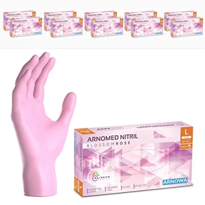 Afbeelding van ARNOMED roze wegwerphandschoenen, nitril handschoenen, maat L, wegwerphandschoenen 1000 stuks (10 dozen), poedervrij en latexvrij, in XS, S, M &amp; L