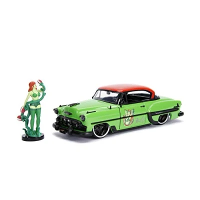 Afbeelding van Jada Toys Comics Bombshells Poison Ivy 1953 Chevy Bel Air Hard speelgoedauto van Die cast, deuren, kofferbak en motorkap om te openen, met figuur in schaal 1:24, groen