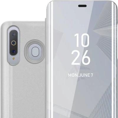 Afbeelding van Cadorabo Hoesje geschikt voor Samsung Galaxy A8s in AGAAT ZILVER Clear View Spiegel Beschermende Case met Tribunefunctie 360 Graden Bescherming Book Cover Etui