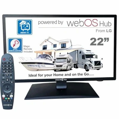 Afbeelding van Unispectra® 22 inch Smart TV (webOS) FHD 230 V 24 Triple Tuner: Sat, Antenne, kabel, 3 x HDMI, 2 USB, Magic Remote. 12 voor campers, caravans, vrachtwagens, bestelwagens, boten, thuis