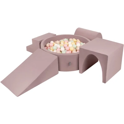 Afbeelding van KiddyMoon Speeltuin PPZP OK30D 125 met ballen heide: pastelbeige pastelgeel wit mint poederroze zwembad 300/club L/groef/tunnel/trap