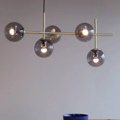 Afbeelding van Como lange tafel hanglamp zwart Brass