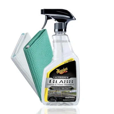 Afbeelding van Meguiar&#039;s Ultimate Glass Cleaner &amp; Water Repellent autoruitenreinigingsset met 2 autoruiten reinigingsdoekjes