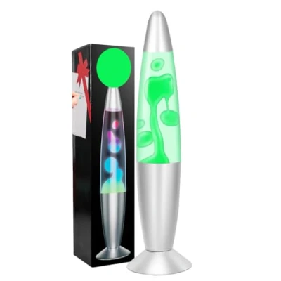 Afbeelding van ECOVELO Lava lamp Magma Led lavalamp van glas, decoratieve voor nachtkastje, ontspannend effect, met chromen basis (groen)