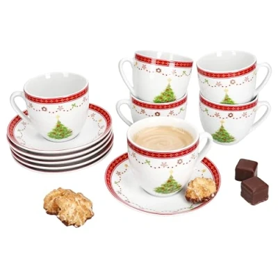 Afbeelding van MamboCat Weihnachtstraum Koffiekopjes met schoteltjes voor 6 personen, porseleinen servies kerstdecoratie Kerstmis, Sinterklaas en de adventstijd