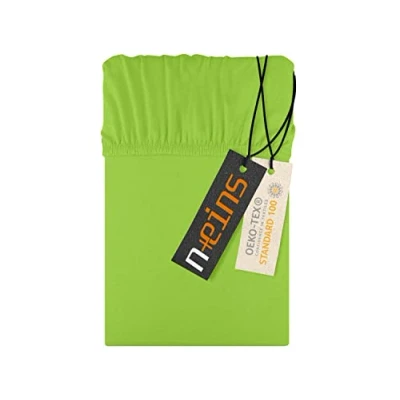 Afbeelding van npluseins hoeslaken Jersey 100% katoen verkrijgbaar in 22 kleuren, 6 maten, ca. 120 x 200 cm, appelgroen