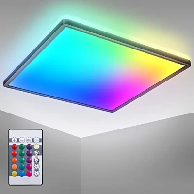 Afbeelding van B.K.Licht RGB LED Plafonniére zwart dimbaar met indirecte licht afstandsbediening l: 42cm
