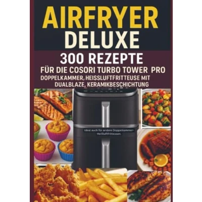 Afbeelding van Airfryer Deluxe: 300 Rezepte für die COSORI Turbo Tower Pro Doppelkammmer Heißluftfritteuse mit DualBlaze, Keramikbeschichtung