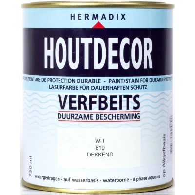 Afbeelding van Hermadix Houtdecor Verfbeits Dekkend 619 Wit 0,75 liter Tuinbeits
