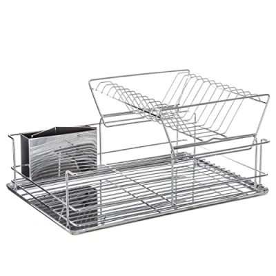 Afbeelding van Afdruiprek/afwasrek 2 laags met lekbak en bestekbak zilver 47 x 32 cm van RVS Afwassen