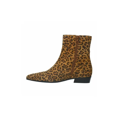 Afbeelding van Manfield MIT Leoprint Korte laarzen, Dames, Maat: 36, Beige Veloursleer
