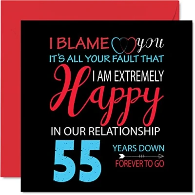 Afbeelding van Grappige verjaardagskaart voor echtgenoot en echtgenote Your Fault I&#039;m Extremely Happy wenskaart 55e trouwdag partner, 145 mm x de 50e verjaardag