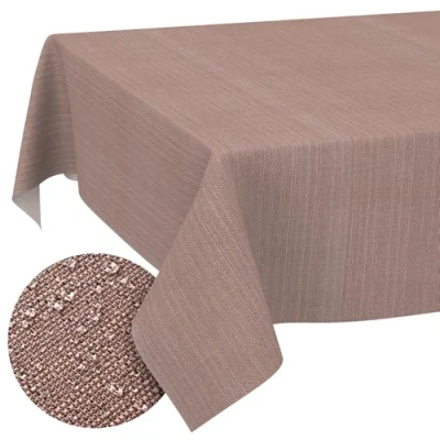 Afbeelding van Tafelkleed van katoen en polyester, wasbaar, effen, damast ornament, jacquard, bruin, 280 x 140 cm, afgesneden randen