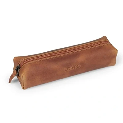 Afbeelding van Londo Pennenetui van echt leer, met ritssluiting, blauw, Kameel., Pen Case
