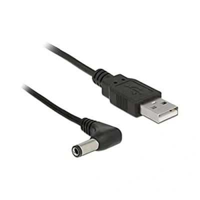 Afbeelding van USB A (m) DC plug 5,5 x 2,5mm kabel haaks / zwart 1,5 meter