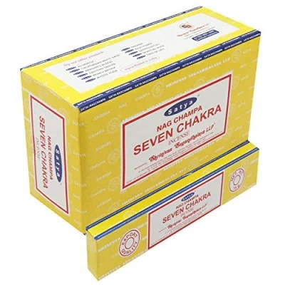 Afbeelding van SATYA Nag Champa Seven Chakra Agarbatti Handgerolde Masala wierookstokjes 12 verpakkingen van elk 15 g in een doos Kwaliteitsproduct