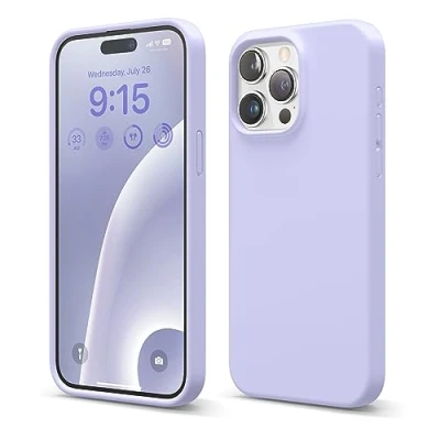 Afbeelding van elago Vloeibare siliconen telefoonhoes compatibel met iPhone 15 Pro Max, hoogwaardig, integraal beschermend, 4 laagse schokbestendige structuur, zachte anti kras microvezelvoering (paars)