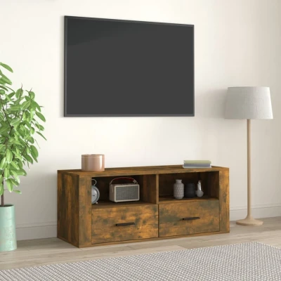 Afbeelding van Tv meubel 100x35x40 cm bewerkt hout gerookt eikenkleurig