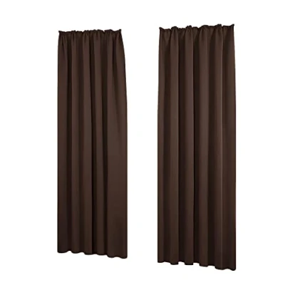 Afbeelding van Deconovo Set van 2 gordijnen, ondoorzichtig, voor slaapkamer, keuken, woonkamer, 140 x 160 cm, chocoladebruin
