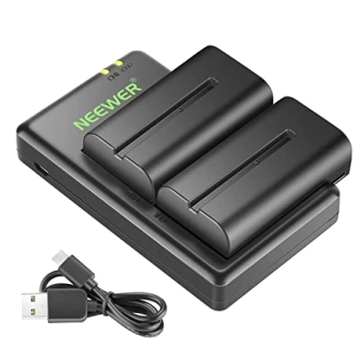 Image de NEEWER NP F550 Chargeur de Batterie Compatible avec Sony F970 F750 F770 F960 F530 F330 F570 CCD SC55 TR516 TR716 TR818 TR910 Lumière LED/Moniteur/Curseur caméra (2 Paquets,Noir)