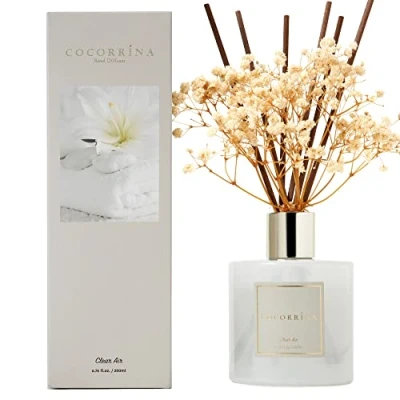 Afbeelding van Cocorrína Reed Diffuserset, schone luchtverfrisser, 200 ml met stokjes, essentiële olie, geurverspreider, voor thuis, badkamer, plankdecoratie