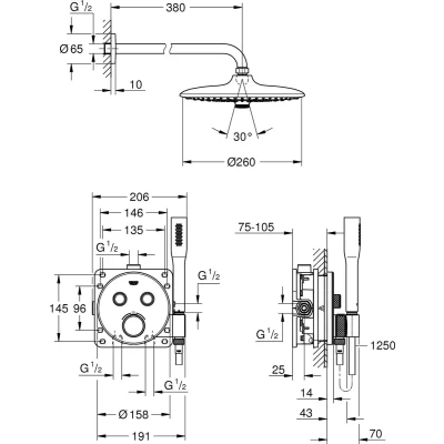 Afbeelding van GROHE Grohterm SmartControl Comfortset inbouw Euphoria 260 mm