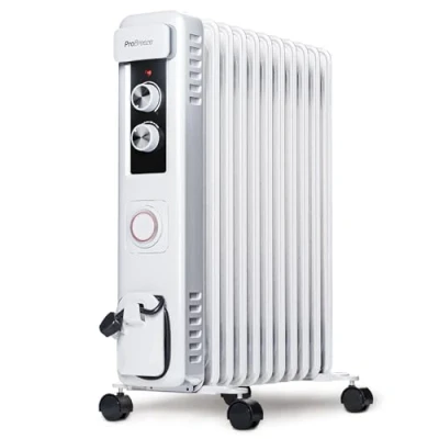 Afbeelding van Pro Breeze Olieradiator, 2500 W, 11 elementen, mobiele elektrische radiator, verwarming met geïntegreerde 24 uurs timer, 3 warmtestanden, instelbare thermostaat, veiligheidsuitschakeling (wit)