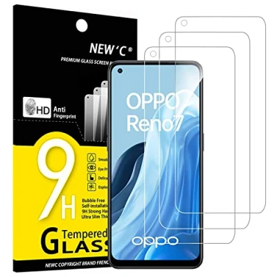 Afbeelding van NEW&#039;C 3 stuks gehard glas voor Oppo Reno 7, displaybeschermfolie effectief tegen krassen zonder luchtbellen extreem robuust (0,33 mm HD ultra transparant) hardheid 9H