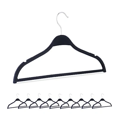 Afbeelding van Relaxdays kledinghanger stro set van 10 kleerhangers zwart dun antislip smal