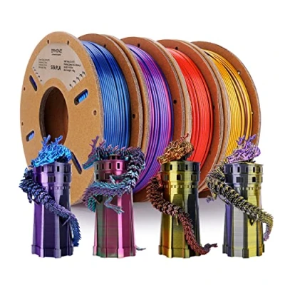 Afbeelding van ERYONE Set van 4 spoelen PLA filamenten voor 3D printers, meerkleurig, 1,75 mm, +/ 0,03 250 g, driekleurige zijde, rood/goud/zwart, goud/paars/zwart, rood/blauw/groen