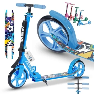Afbeelding van AREBOS kick scooter stadsstep kinderstep volwassen blauw