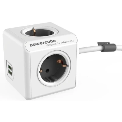 Afbeelding van Powercube Allocacoc 1.5 meter (4 voudig, 2 USB poorten, Wit/grijs)