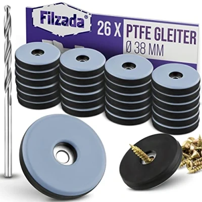 Afbeelding van Filzada® 26x teflonglijders om te schroeven Ø 38 mm (rond) meubelglijders/tapijtglijders PTFE (Teflon) incl.