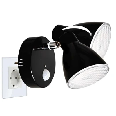 Afbeelding van Trango 2635 015 LED sensor nachtlampje * MILO met bewegingssensor en automatische functie in zwart veiligheidslicht Direct 230V, socketlamp, wandlamp, oriëntatielicht, nachtlamp, socket light