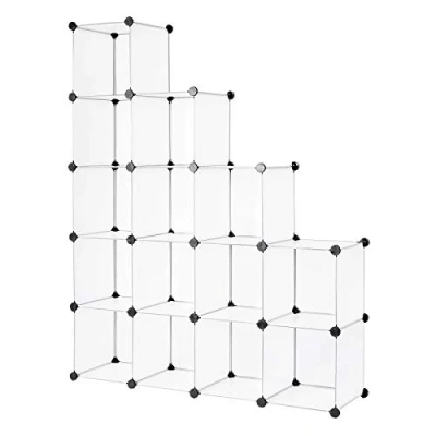 Afbeelding van dibea Kunststof schoenenrek, opbergrek, modulair systeem, 16 vakken van 30 x cm, transparant
