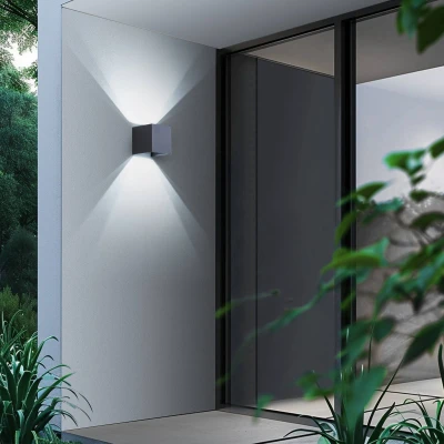 Afbeelding van Lindby Smart LED buitenwandlamp Dara grijs hoekig CCT RGB Tuya