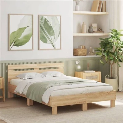 Afbeelding van vidaXL Bedframe met hoofdeinde en LED sonoma eikenkleurig 120x190 cm