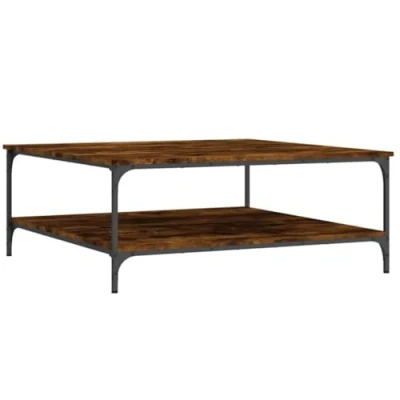 Afbeelding van Salontafel 100x100x40 cm bewerkt hout gerookt eikenkleurig