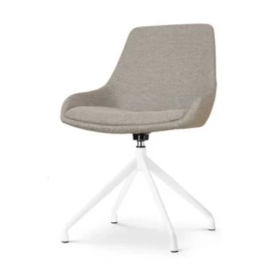 Afbeelding van Nolon Nola Isa Eetkamerstoel Draaibaar Warm Grijs Stof Wit Onderstel Design Scandinavisch Comfortabel