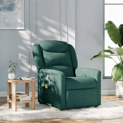 Image de vidaXL Fauteuil de massage inclinable Vert foncé Tissu4015612