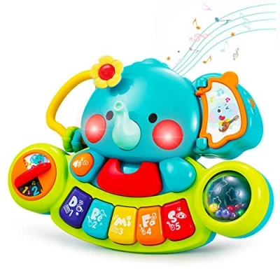Afbeelding van speelgoed vanaf 6 maanden, 1 jaar, voor meisjes en jongens, kinderspeelgoed babyspeelgoed 3, 6, 9 olifant, baby, piano, muziekspeelgoed, motoriek met liedjes, geluid licht