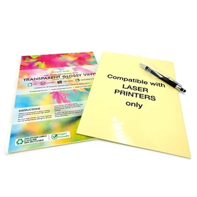 Afbeelding van 20 vellen zelfklevend vinyl, waterdicht, A4, transparant, glanzend, laserbedrukbaar